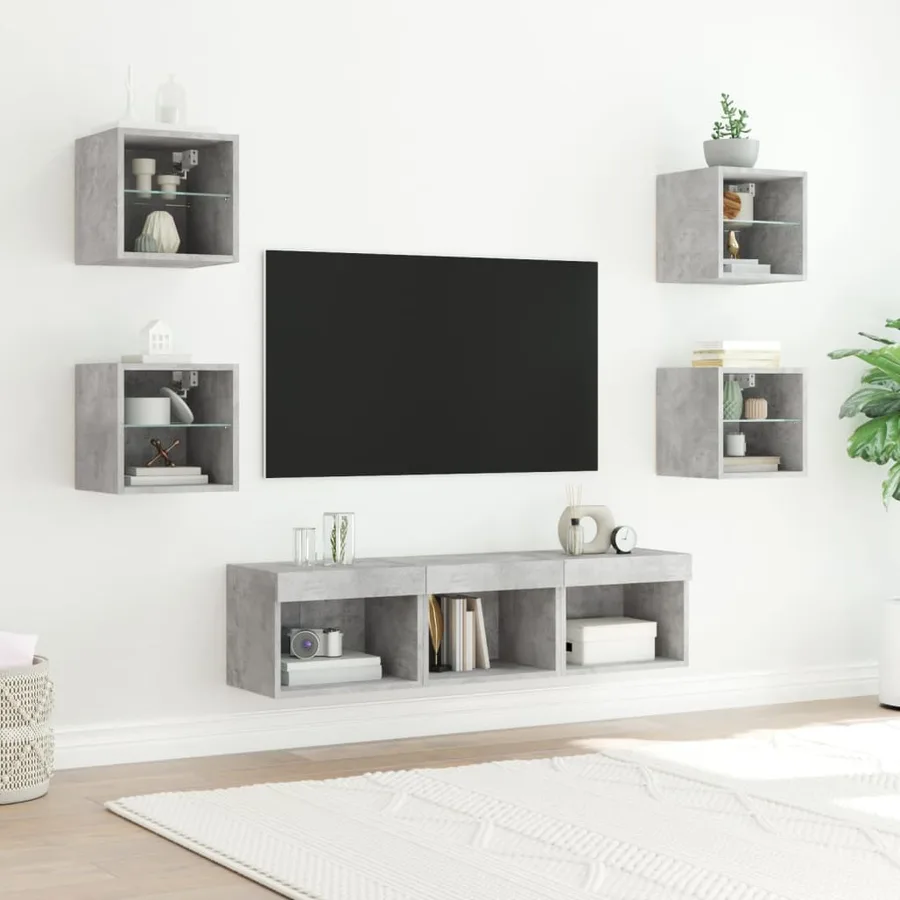 Unités murales TV avec LED 7 pcs gris béton bois d'ingénierie - 3