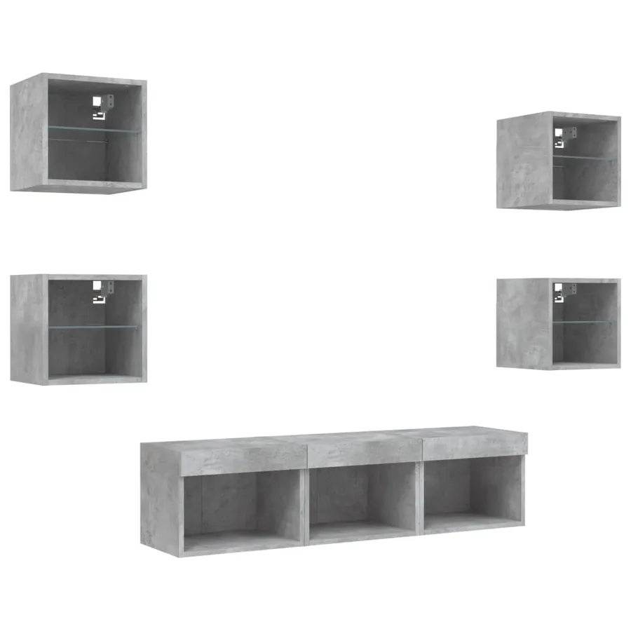 Unités murales TV avec LED 7 pcs gris béton bois d'ingénierie - 5