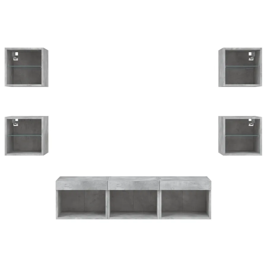 Unités murales TV avec LED 7 pcs gris béton bois d'ingénierie - 6