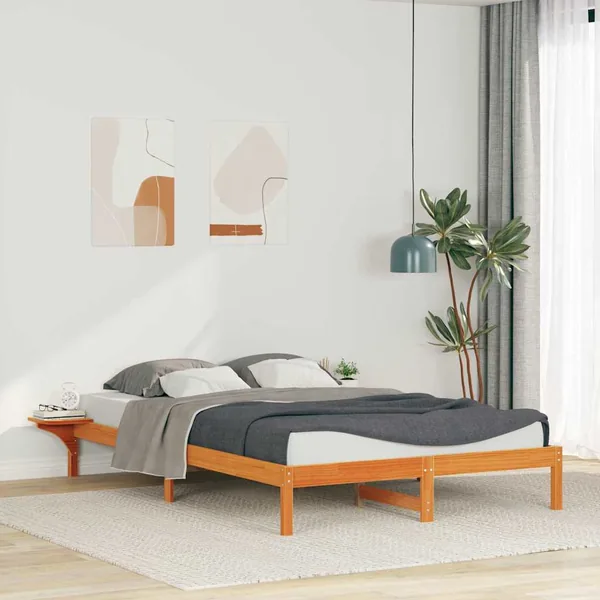 Cadre de lit avec tables de chevet Brun cire 140 x 210 cm