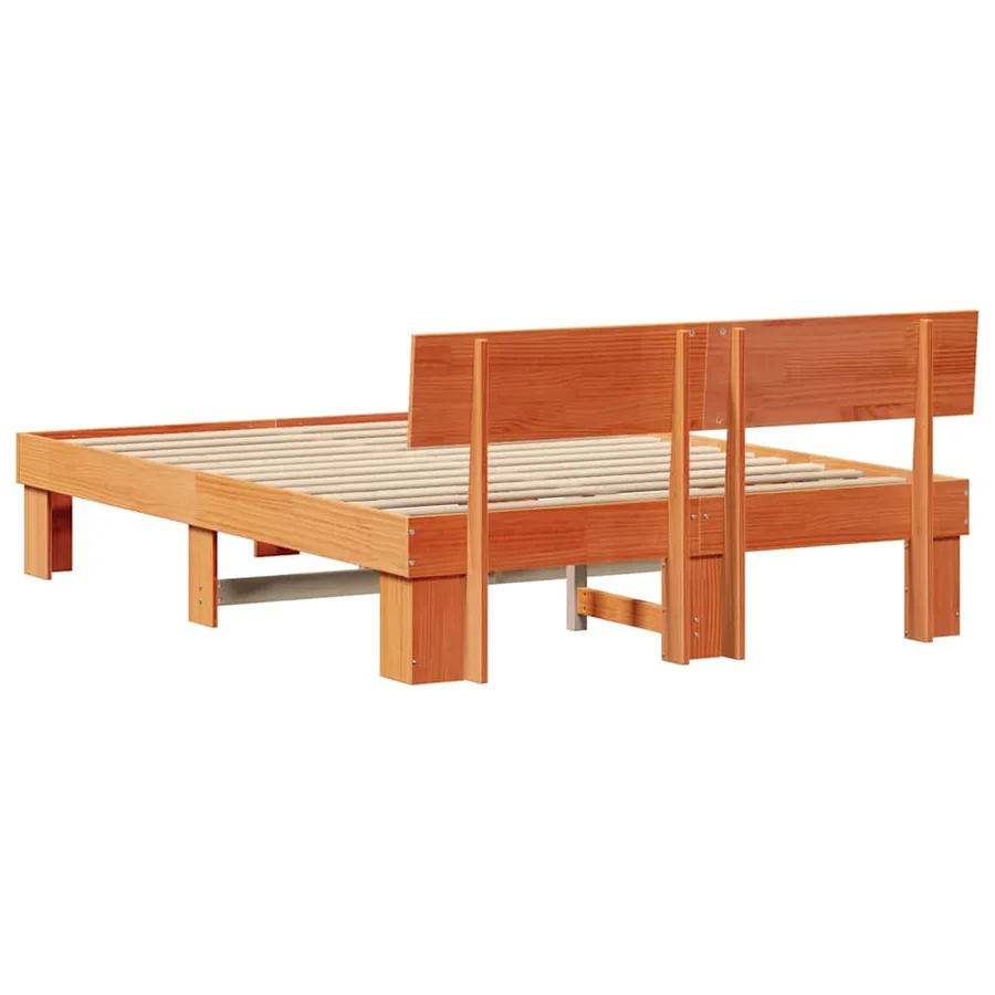 Cadre de lit avec tête de lit Brun cire 140 x 200 cm Pin massif - 7