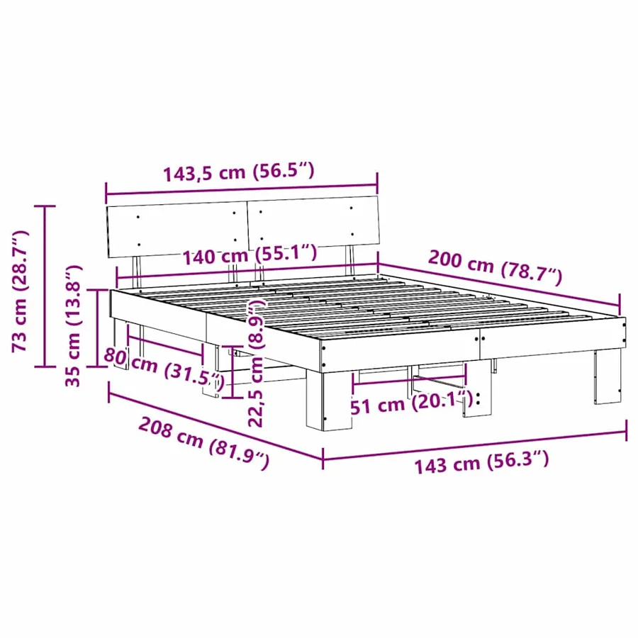 Cadre de lit avec tête de lit Brun cire 140 x 200 cm Pin massif - 8