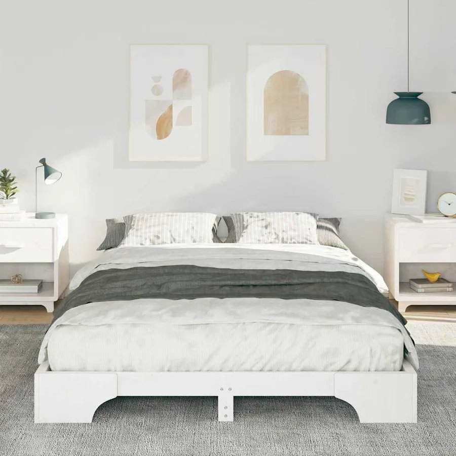 Cadre de lit Blanc 140 x 210 cm Pin massif - 3