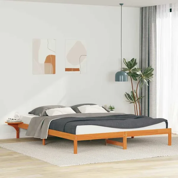 Cadre de lit avec tables de chevet Brun cire 200 x 210 cm