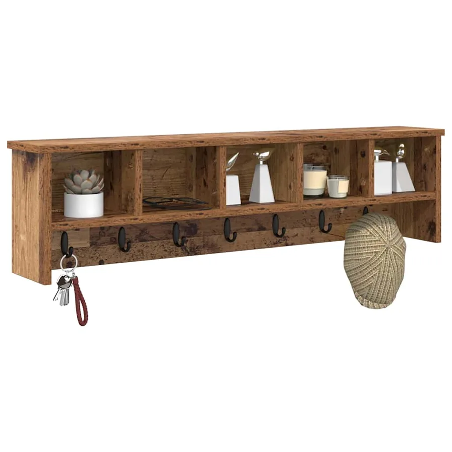 Porte-manteau mural avec étagère Bois ancien 100 x 16 x 26 cm - 3