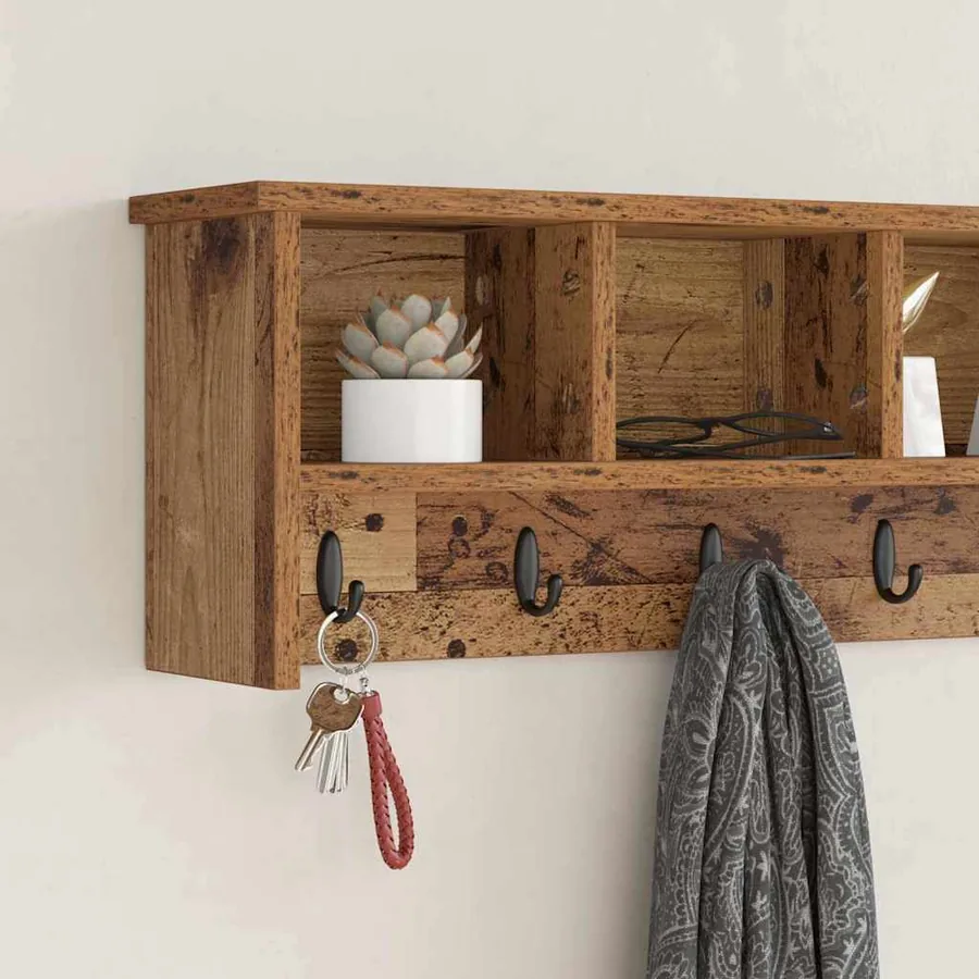 Porte-manteau mural avec étagère Bois ancien 100 x 16 x 26 cm - 4