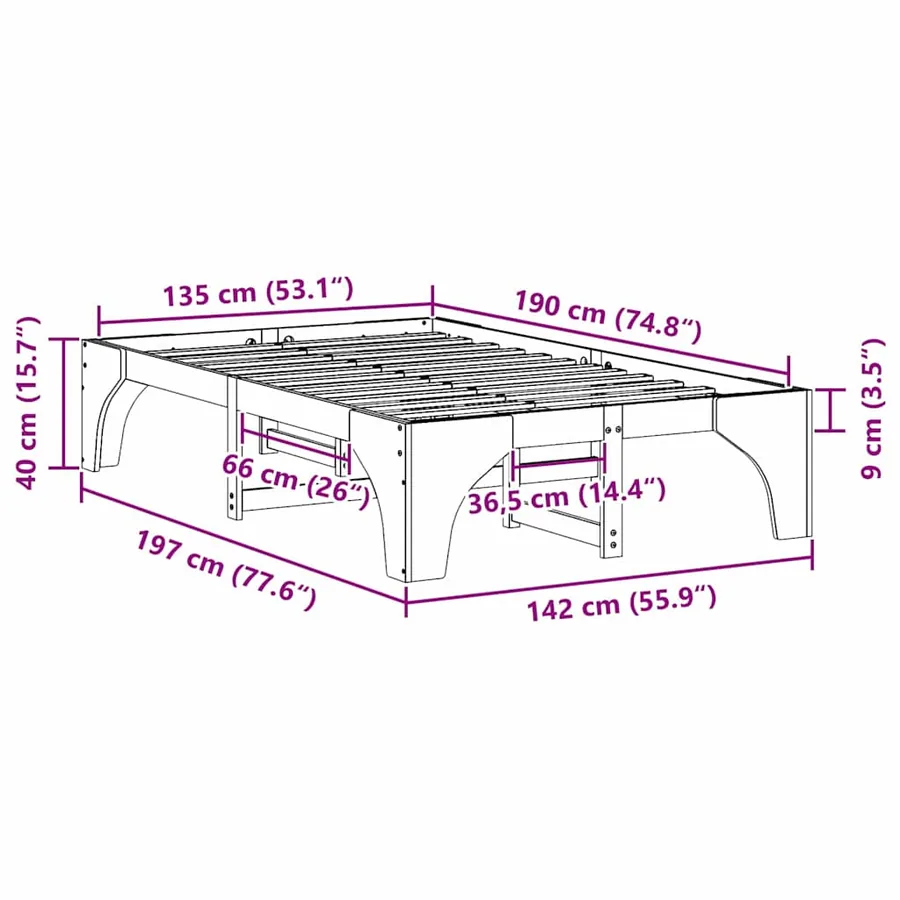 Cadre de lit Blanc 135 x 190 cm Pin massif - 10