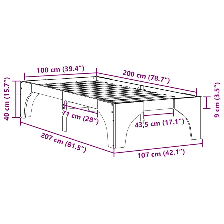 Cadre de lit Marron 100 x 200 cm Pin massif - 8