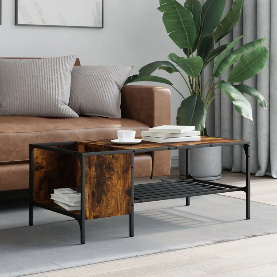 Table basse avec support chêne fumé 100x51x40cm bois ingénierie - 3