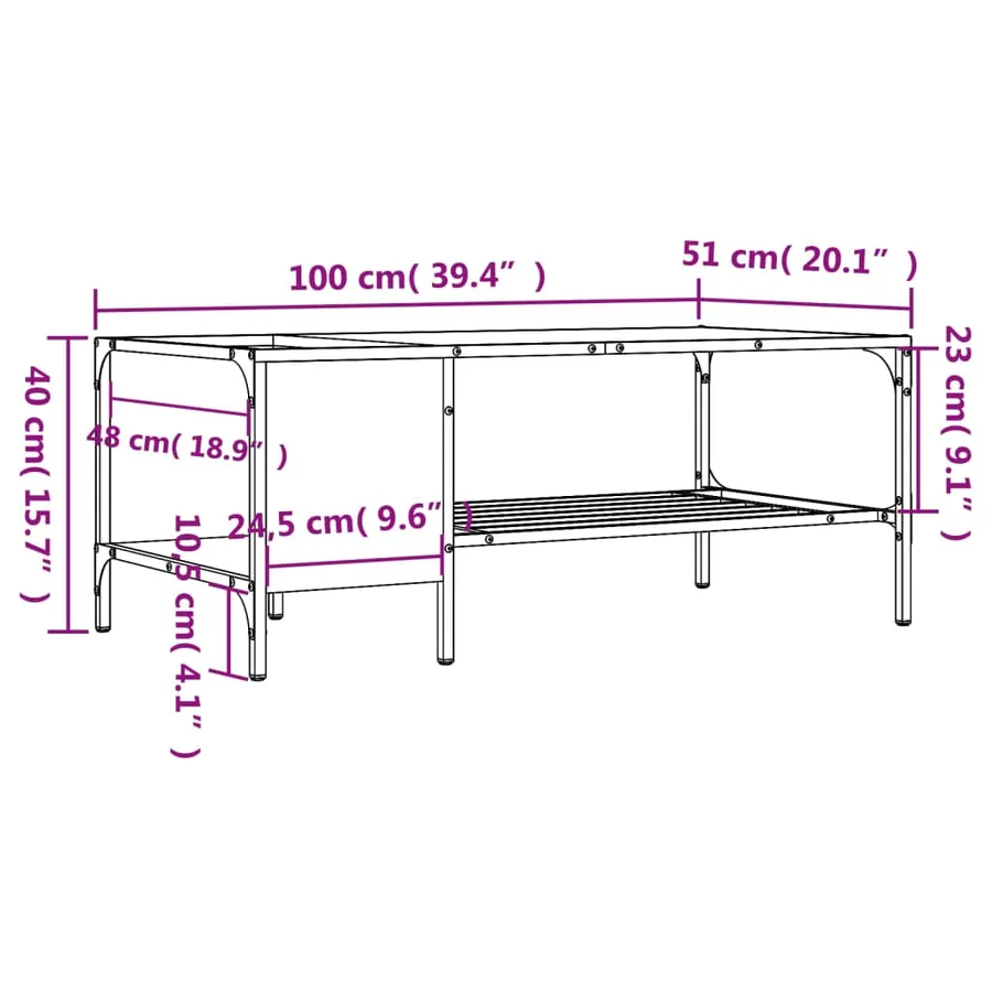 Table basse avec support chêne fumé 100x51x40cm bois ingénierie - 9