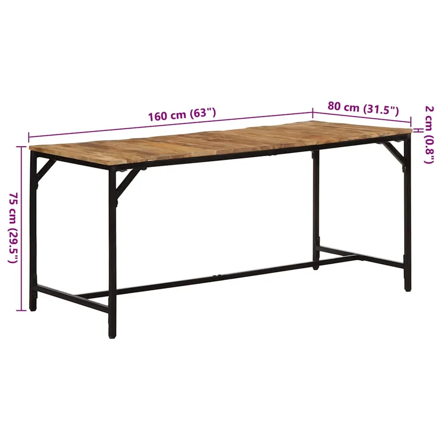 Table à manger 160x80x75 cm bois de manguier massif brut - 9