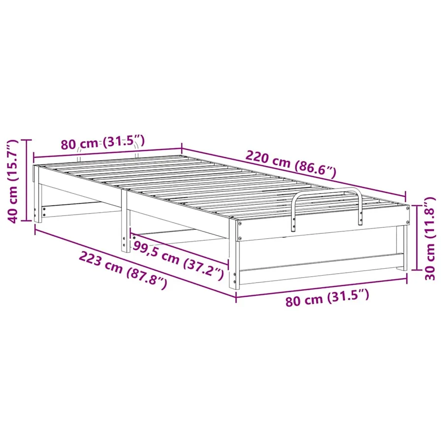 Cadre de lit Blanc 80 x 220 cm Pin massif - 8