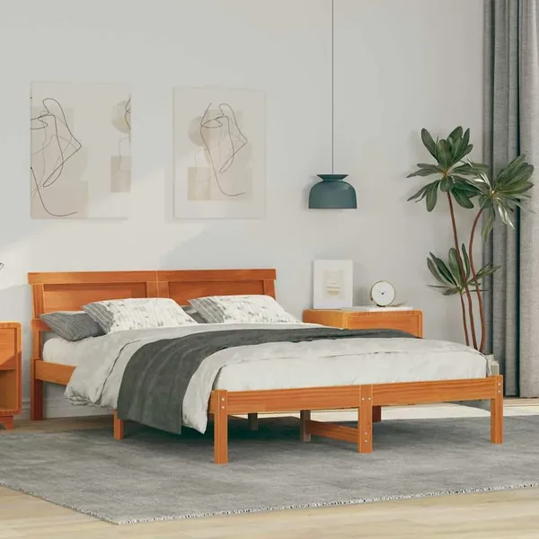 Cadre de lit avec tête de lit Brun cire 120 x 190 cm Pin massif