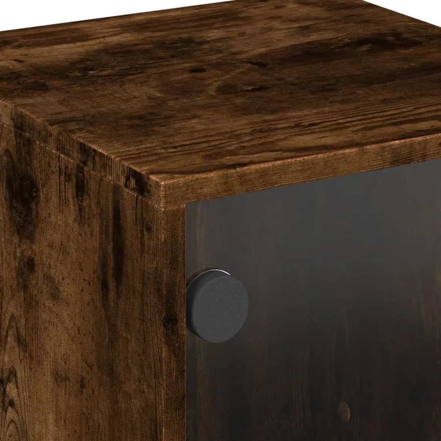 Tables de chevet et portes vitrées 2 pcs chêne fumé 35x37x50 cm - 10