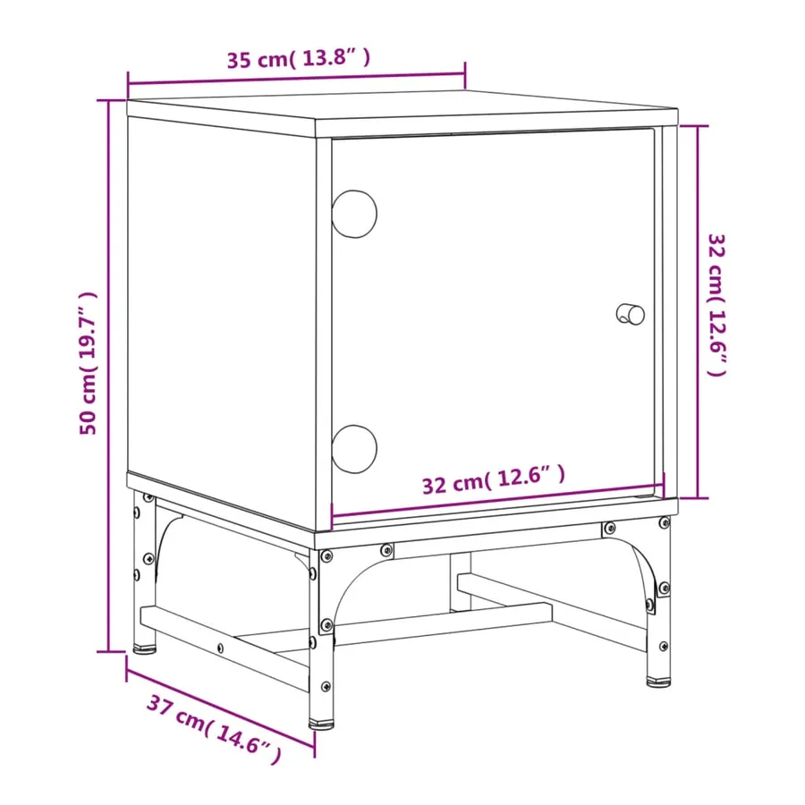 Tables de chevet et portes vitrées 2 pcs chêne fumé 35x37x50 cm - 12