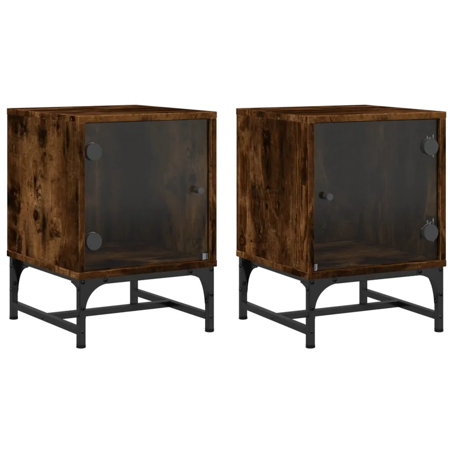 Tables de chevet et portes vitrées 2 pcs chêne fumé 35x37x50 cm - 2