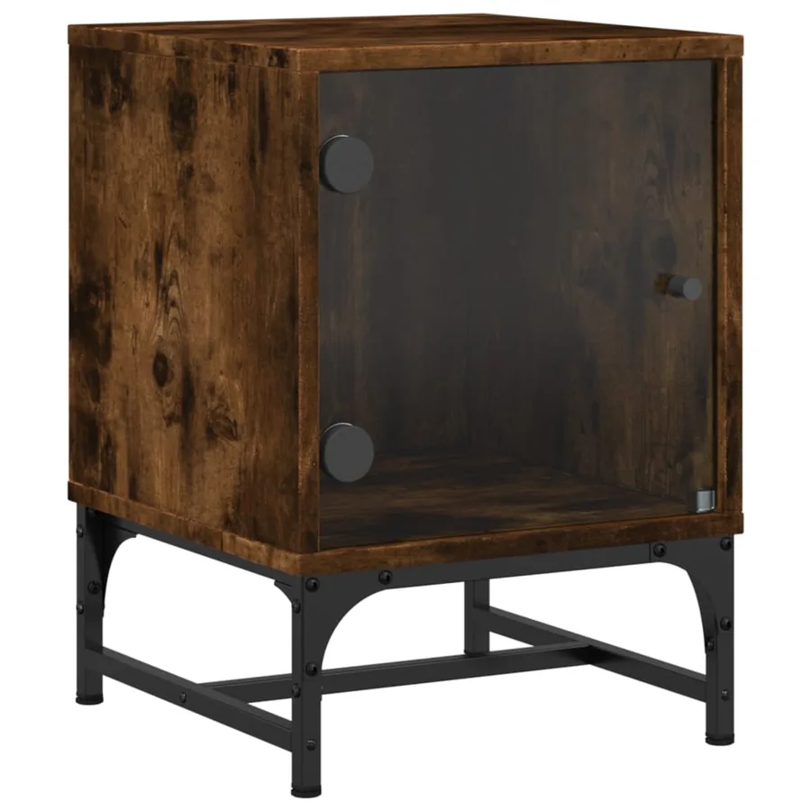Tables de chevet et portes vitrées 2 pcs chêne fumé 35x37x50 cm - 4