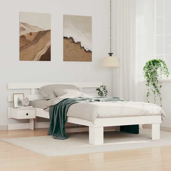 Cadre de lit avec tête de lit Blanc 100 x 200 cm Pin massif