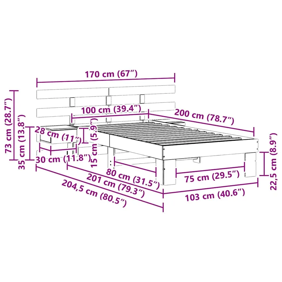 Cadre de lit avec tête de lit Blanc 100 x 200 cm Pin massif - 11