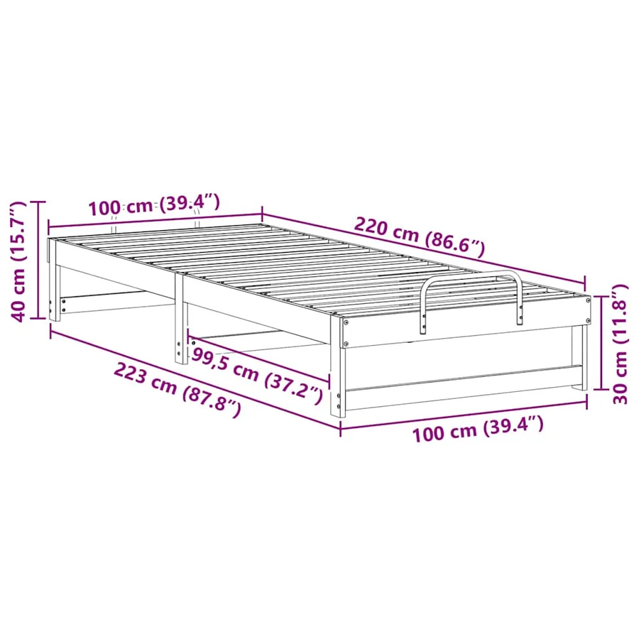 Cadre de lit Blanc 100 x 220 cm Pin massif - 8