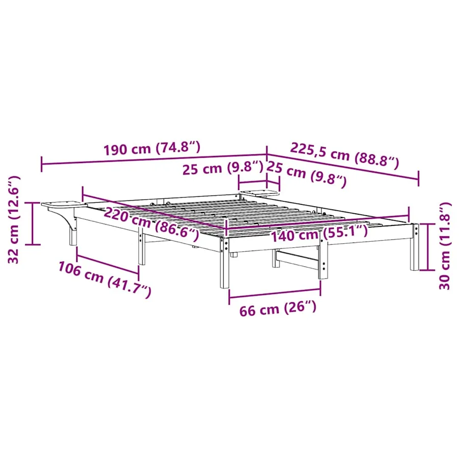 Cadre de lit avec tables de chevet Brun cire 140 x 220 cm - 11
