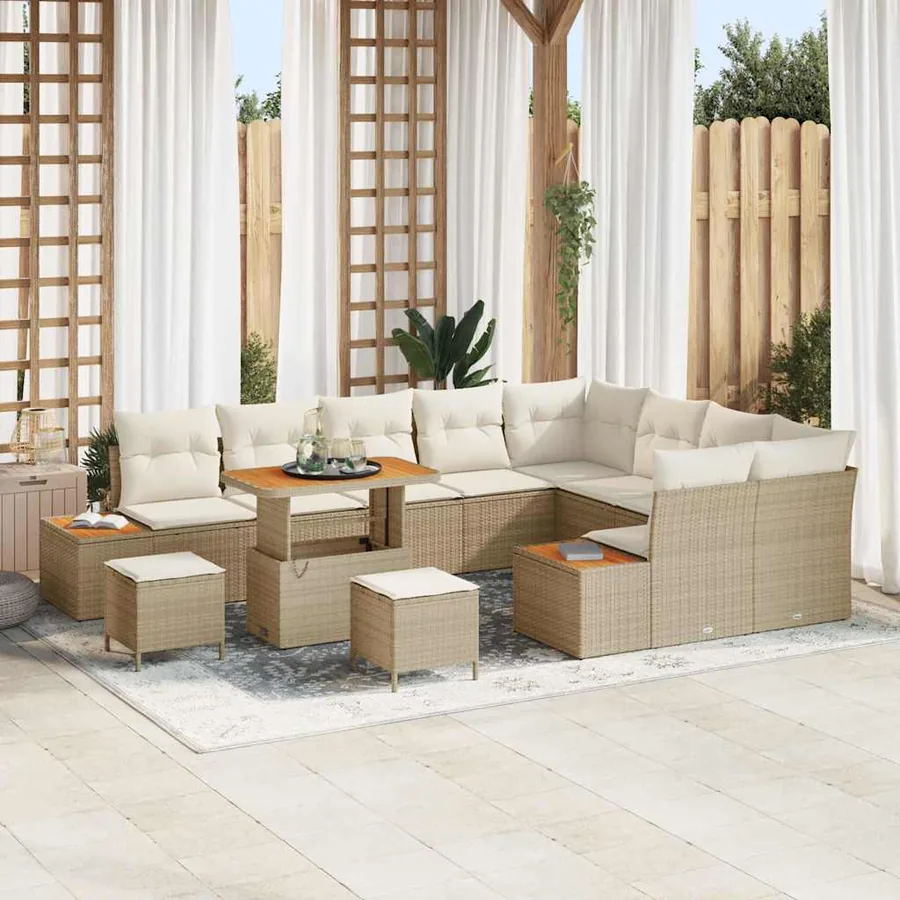 Ensemble de canapé de jardin 12 pcs Beige Poly rotin