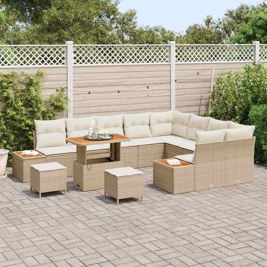 Ensemble de canapé de jardin 12 pcs Beige Poly rotin - 3