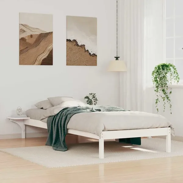 Cadre de lit avec tables de chevet Blanc 90 x 220 cm Pin massif