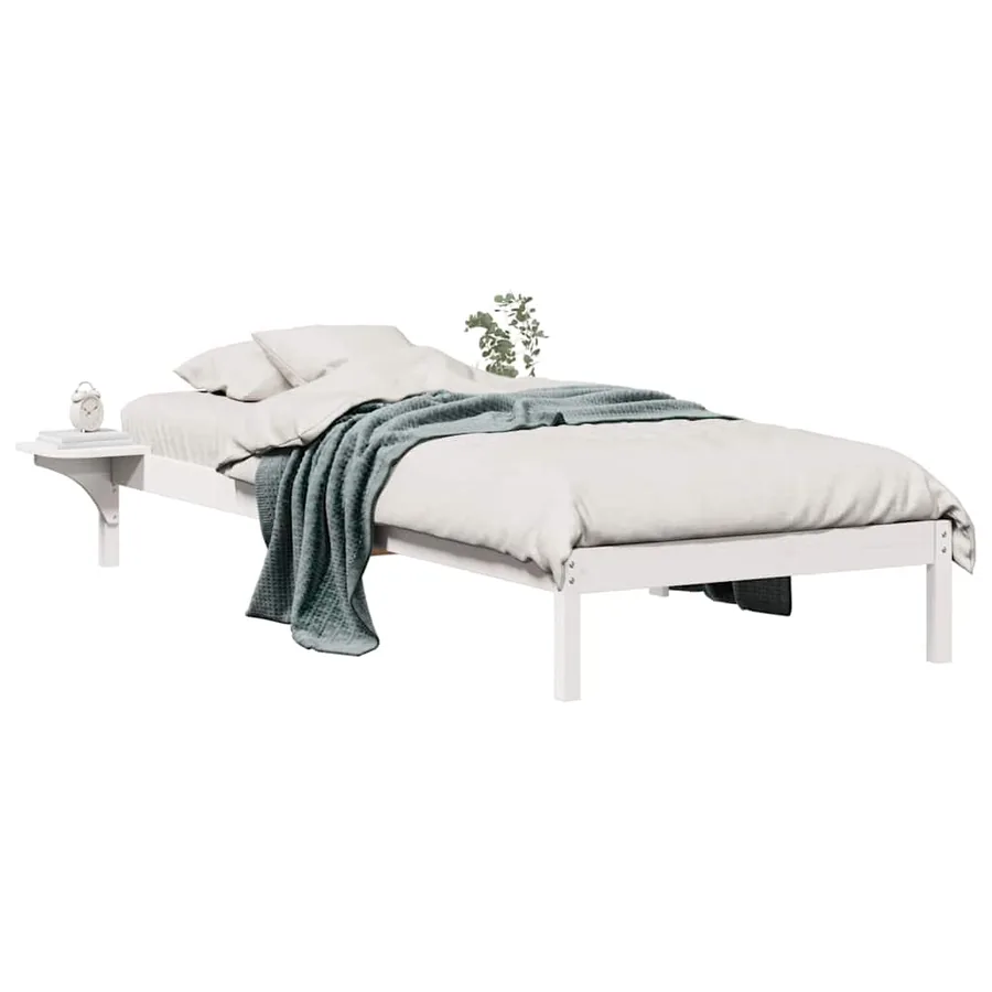 Cadre de lit avec tables de chevet Blanc 90 x 220 cm Pin massif - 3