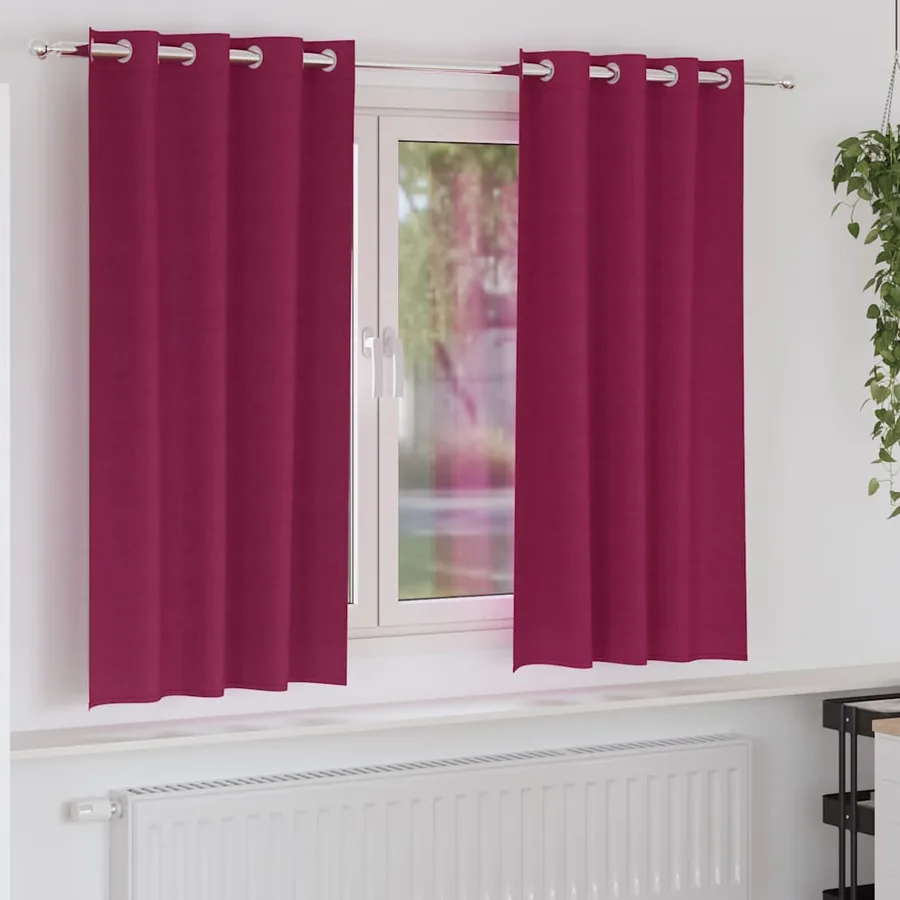 Rideaux occultants avec anneaux 2 pcs Bordeaux 175 x 140 cm