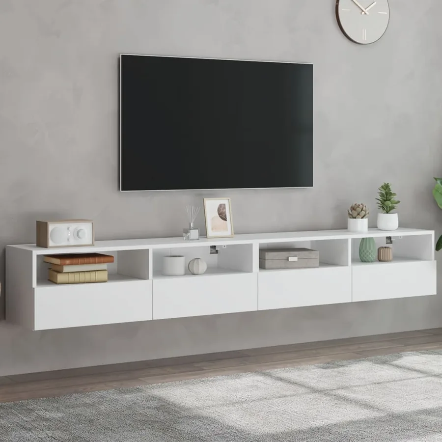 Meubles TV muraux 2 pcs blanc 100x30x30 cm bois d'ingénierie