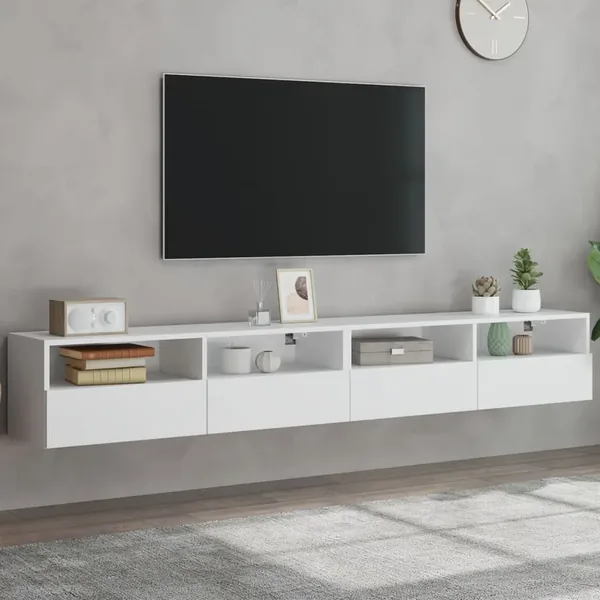 Meubles TV muraux 2 pcs blanc 100x30x30 cm bois d'ingénierie
