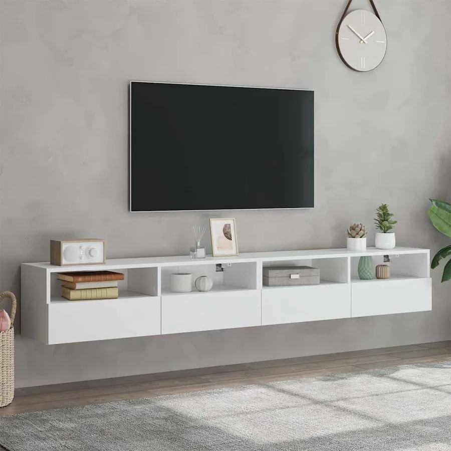 Meubles TV muraux 2 pcs blanc 100x30x30 cm bois d'ingénierie - 3