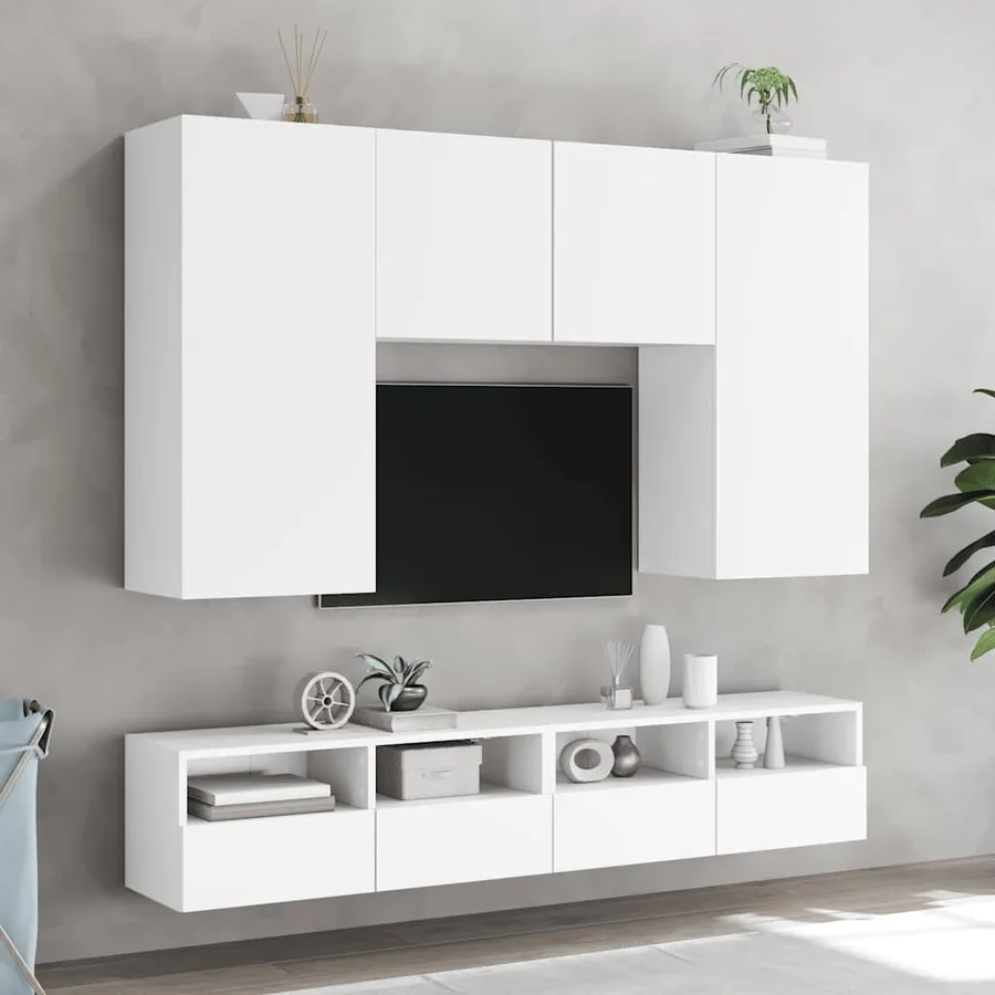 Meubles TV muraux 2 pcs blanc 100x30x30 cm bois d'ingénierie - 4