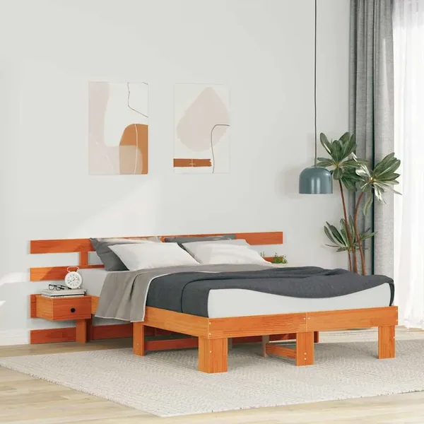 Cadre de lit avec tête de lit Marron 140 x 190 cm Pin massif