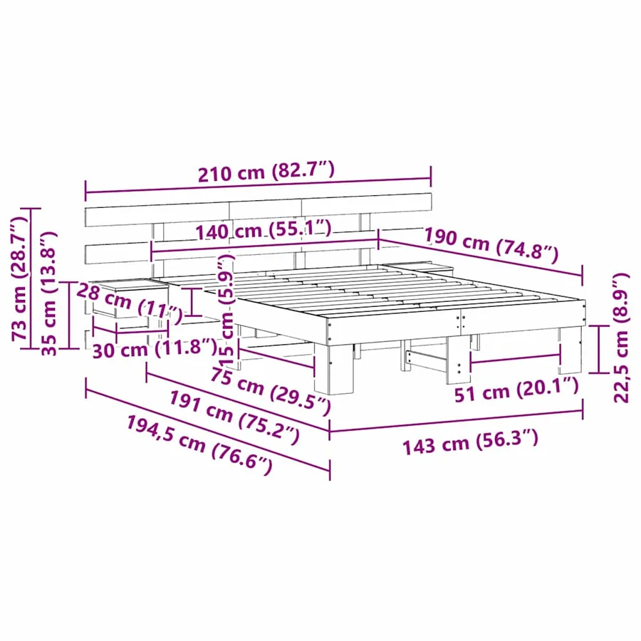 Cadre de lit avec tête de lit Marron 140 x 190 cm Pin massif - 11