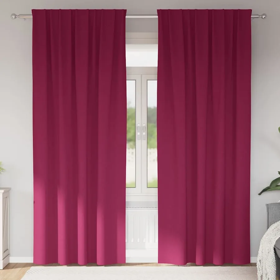 Rideaux occultants avec anneaux 2 pcs Bordeaux 225 x 140 cm
