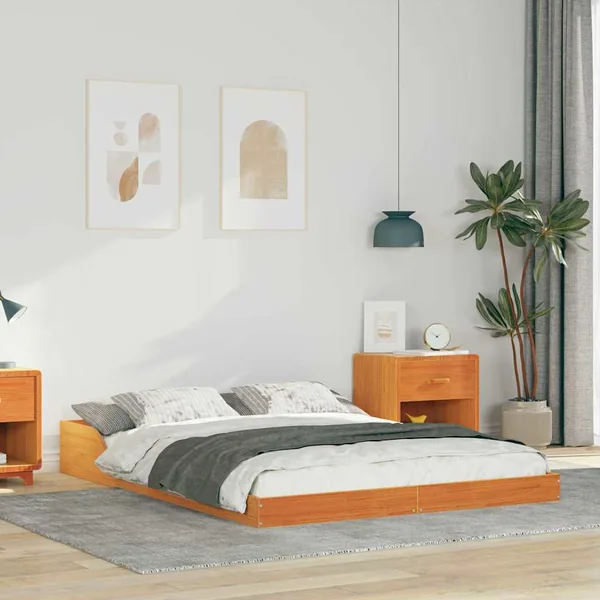 Cadre de lit Brun cire 135 x 190 cm Pin massif