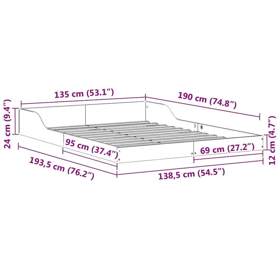 Cadre de lit Brun cire 135 x 190 cm Pin massif - 10