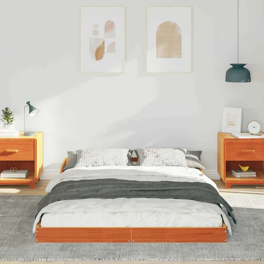 Cadre de lit Brun cire 135 x 190 cm Pin massif - 3