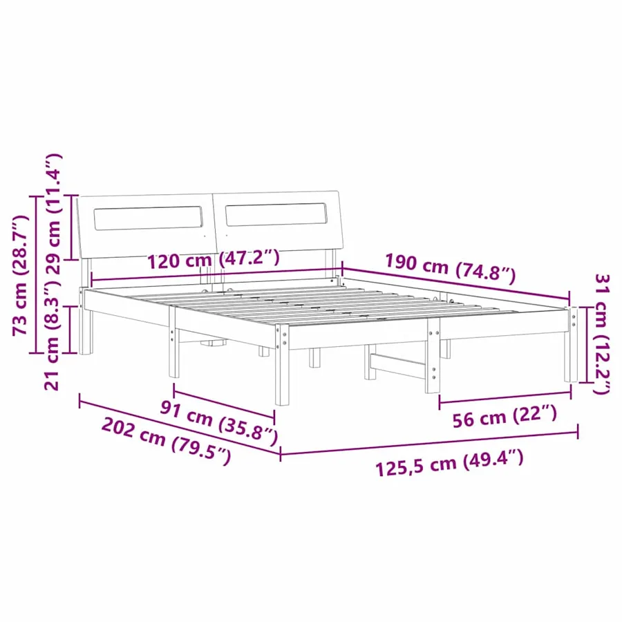 Cadre de lit avec tête de lit Marron 120 x 190 cm Pin massif - 11