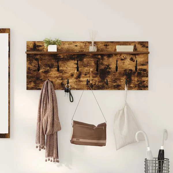 Porte-manteau mural avec étagère Chêne fumé 100 x 40 x 12 cm