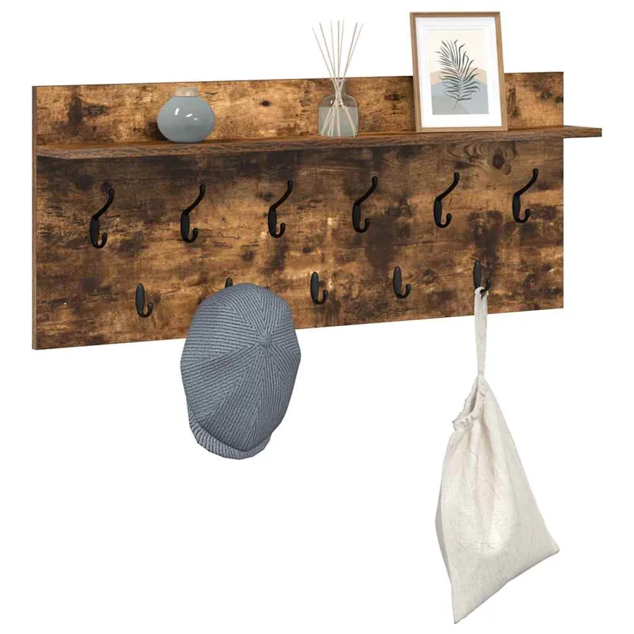 Porte-manteau mural avec étagère Chêne fumé 100 x 40 x 12 cm - 3