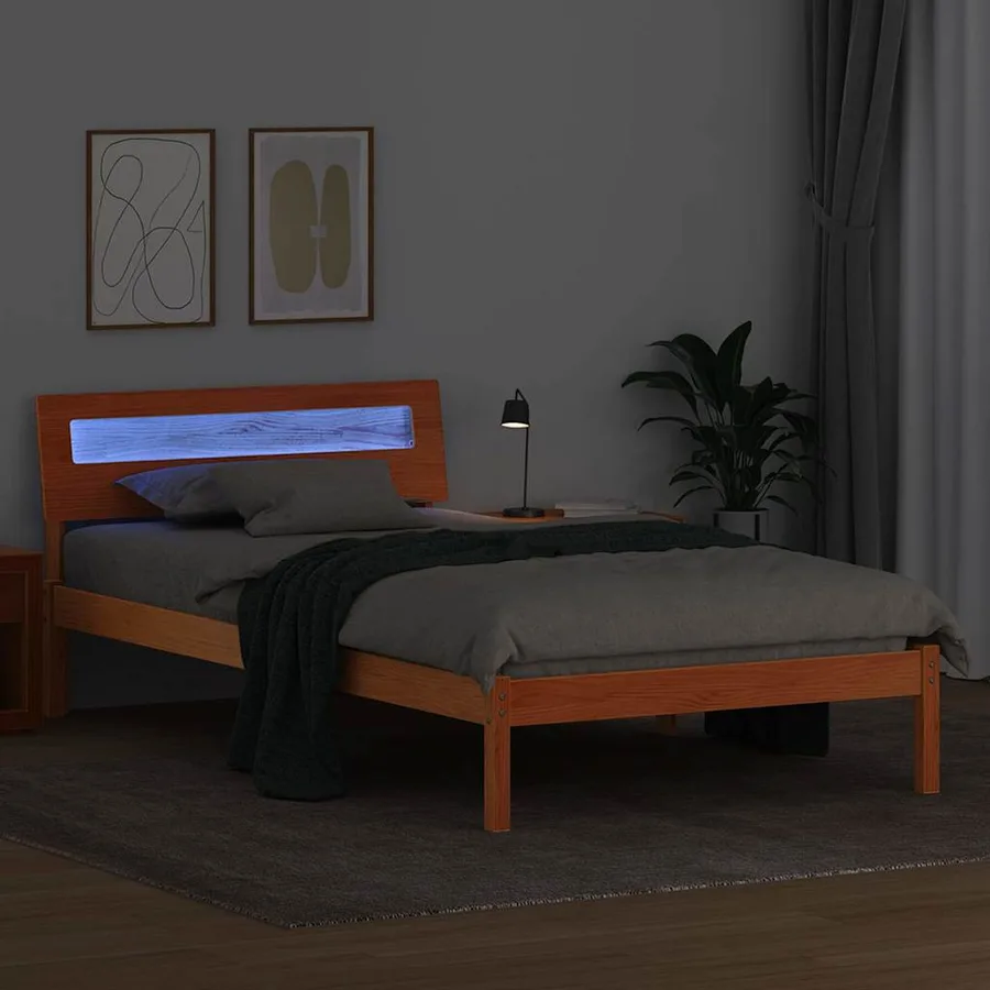 Cadre de lit avec tête de lit Brun cire 75 x 190 cm Pin massif - 4