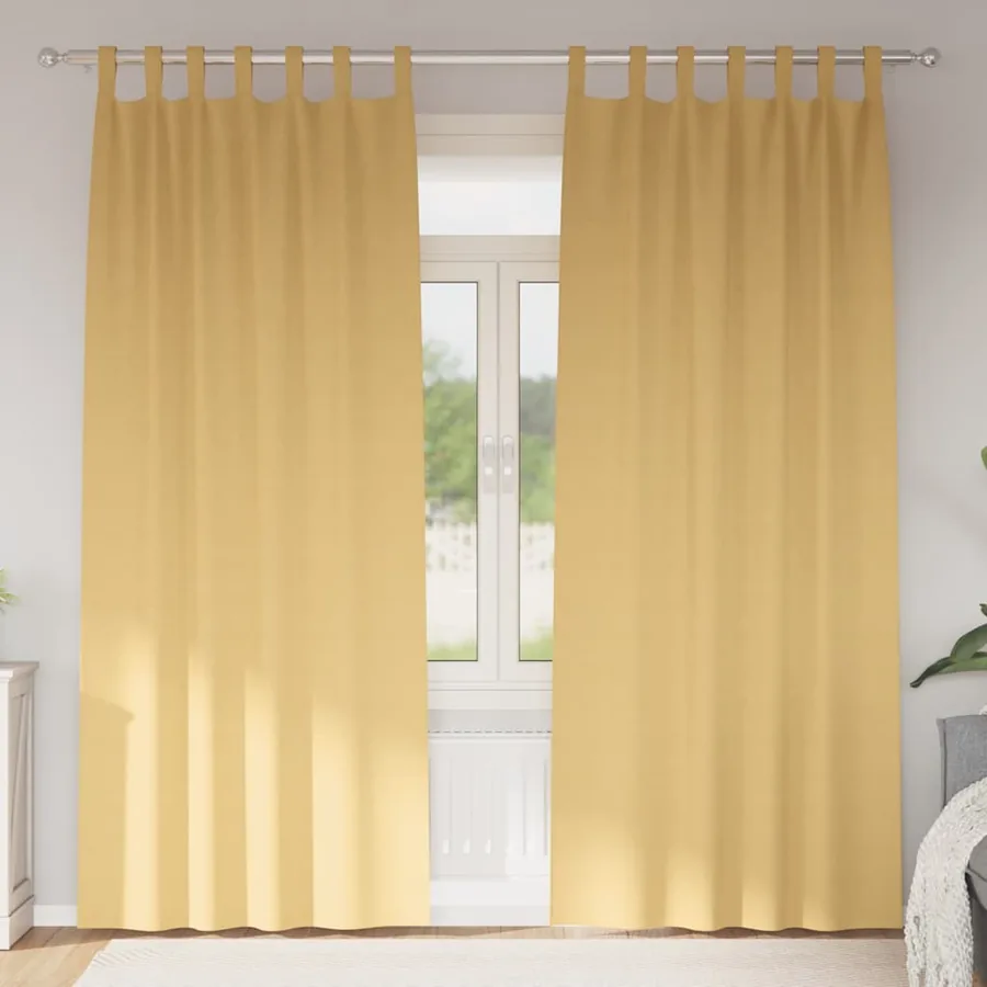 Rideaux occultants avec anneaux 2 pcs Beige 245 x 140 cm