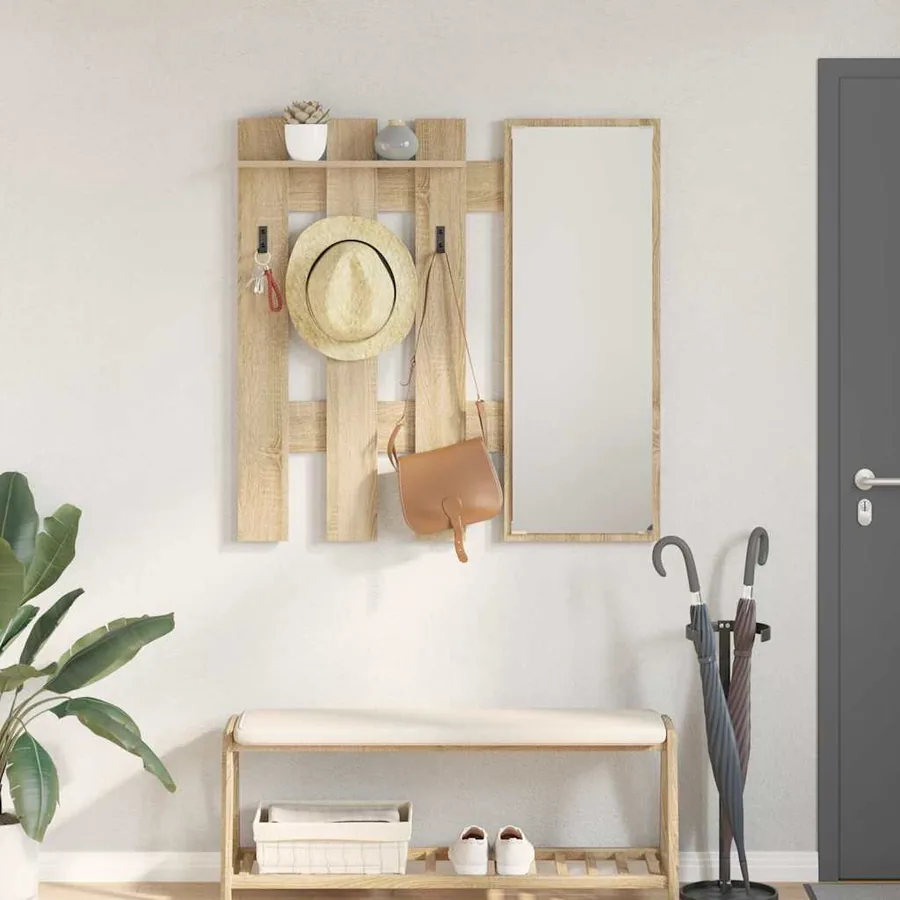 Porte-manteau mural avec miroir Chêne Sonoma 100 x 10 x 100 cm