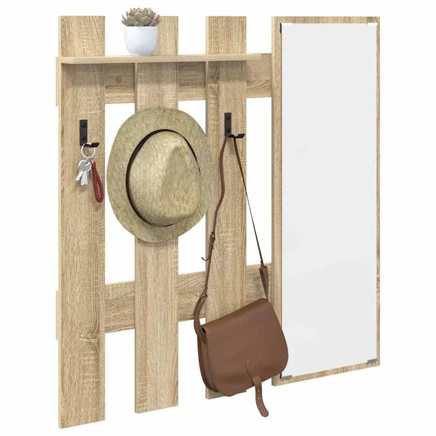Porte-manteau mural avec miroir Chêne Sonoma 100 x 10 x 100 cm - 3