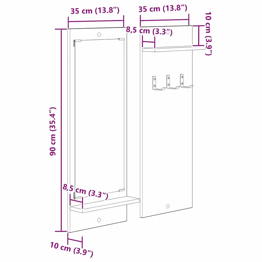 Porte-manteau mural avec étagère Gris Sonoma 70 x 10 x 90 cm - 12