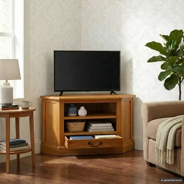 MeubleTVd'Angle Naturel 79 x 40 x 46 cm Bois de Mahogany Massif