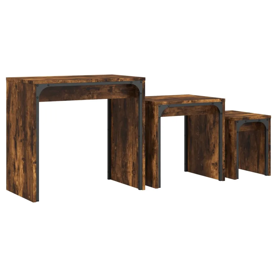 Tables basses gigognes 3 pcs chêne fumé bois d'ingénierie - 2